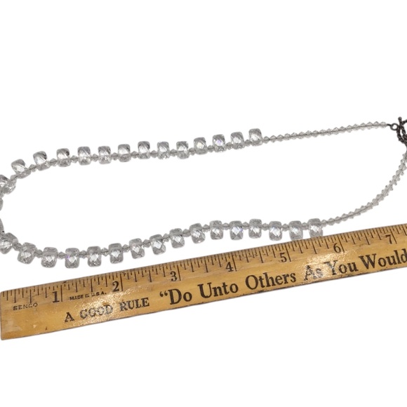 Vintage Crystal Bead Necklace with Toggle Clasp, Rectangle Clear Faceted Beads - Picture 6 of 11